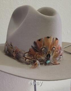 4x Beaver Hats Co Cowboy Hat 7 3/8 Feathers Hat band 14.5 Wide Adorned Quills