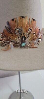 4x Beaver Hats Co Cowboy Hat 7 3/8 Feathers Hat band 14.5 Wide Adorned Quills