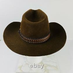 6 &7/8 Vtg John B Stetson 3X Beaver XXX Dk Brown Rancher Cowboy Hat+Box+ JBS Pin