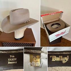 90s BAILEY PRO 5x BEAVER 7 3/8 Taupe Hat with BOX Western Cowboy Ranch Rodeo Vtg