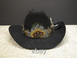 Beaver Brand Cowboy Hat Men Size 7 Black Vintage Western 8X Felt Feather Band