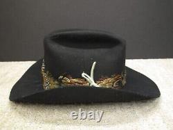 Beaver Brand Cowboy Hat Men Size 7 Black Vintage Western 8X Felt Feather Band