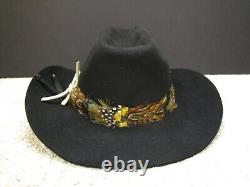 Beaver Brand Cowboy Hat Men Size 7 Black Vintage Western 8X Felt Feather Band