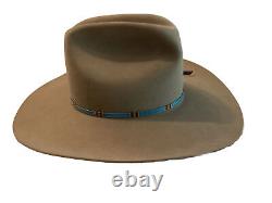 J B Stetson Fawn Beaver Cowboy Sz 7 Grade 4X Hat with Turquoise Trim + Stetson Pin