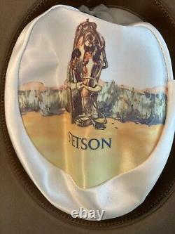 J B Stetson Fawn Beaver Cowboy Sz 7 Grade 4X Hat with Turquoise Trim + Stetson Pin
