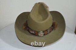 JB STETSON 4X XXXX BEAVER 7 3/8 Western Cowboy HAT w FEATHER Band Taupe NICE USA