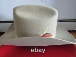 JOHN B STETSON 4X BEAVER COWBOY HAT With BAND FEATHERS JBS PIN ORIGINAL BOX 7 1/8