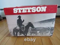 JOHN B STETSON 4X BEAVER COWBOY HAT With BAND FEATHERS JBS PIN ORIGINAL BOX 7 1/8