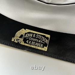 JOHN B. STETSON 4X BEAVER XXXX COWBOY HAT 7 1/8 Band Buckle Feather Fedora Green