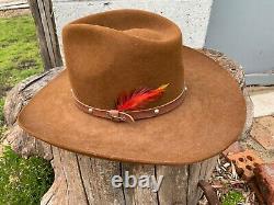 John B STETSON Cowboy Hat 4X Bever Chestnut Brown color sz 54 6 3/4 as is box