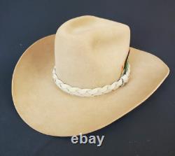 John B Stetson 4X Beaver Cowboy Hat Braided Band Color Feather JBS Pin 57 7 1/8