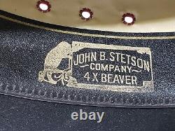 John B Stetson 4X Beaver Western Cowboy Hat Long Oval Size 58 7 1/4 Vintage