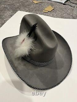 John B Stetson 4X Beaver Western Gray Hat Feathers 7