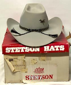 John B. Stetson 6 7/8 Cowboy Hat Mist Gray Orig Box 90s VintageXXXXXXX Stetson