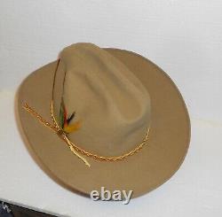 John B Stetson Cowboy Hat 4 X Beaver Size 7 1/2 Beautiful Hat With Feathers Look