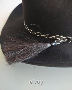John B Stetson XXXX (4X) Beaver Black Felt Cowboy Hat Tener's Sz 7 Oval Long