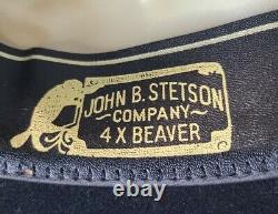 John B Stetson XXXX (4X) Beaver Black Felt Cowboy Hat Used Size Unknown