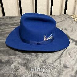 M L Leddy Custom Hat 6 3/4 3X Beaver Long Oval Blue