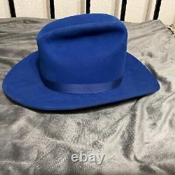 M L Leddy Custom Hat 6 3/4 3X Beaver Long Oval Blue