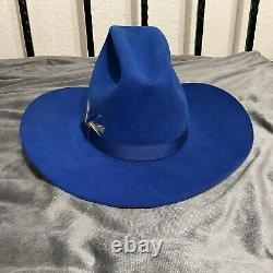 M L Leddy Custom Hat 6 3/4 3X Beaver Long Oval Blue