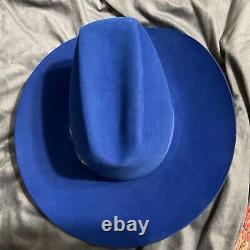 M L Leddy Custom Hat 6 3/4 3X Beaver Long Oval Blue