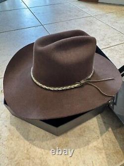 MHT Westerns Cowboy Hat Silk Lined Felt 3X Beaver Blend Wide Brim Brown 58 7 1/8