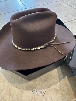 MHT Westerns Cowboy Hat Silk Lined Felt 3X Beaver Blend Wide Brim Brown 58 7 1/8