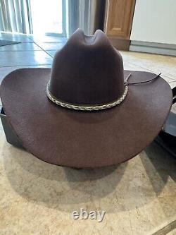 MHT Westerns Cowboy Hat Silk Lined Felt 3X Beaver Blend Wide Brim Brown 58 7 1/8