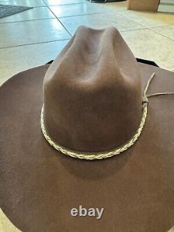 MHT Westerns Cowboy Hat Silk Lined Felt 3X Beaver Blend Wide Brim Brown 58 7 1/8