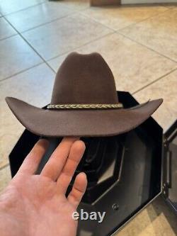 MHT Westerns Cowboy Hat Silk Lined Felt 3X Beaver Blend Wide Brim Brown 58 7 1/8