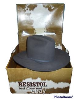 NEW Vintage Resistol 4x Beaver Cowboy Western Hat 7 1/8 Silver Gray Ridgetop Box
