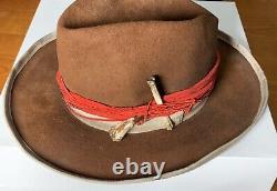 RARE! GHOST TOWN Signed Handmade Distressed Beaver Felt Cowboy Hat Size 7.25 L