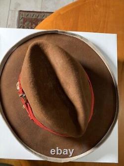 RARE! GHOST TOWN Signed Handmade Distressed Beaver Felt Cowboy Hat Size 7.25 L
