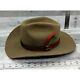 Rare Stetson 3x Beaver Cowboy Hat Med. 7 1/4 Leather Strap & Feather 1534