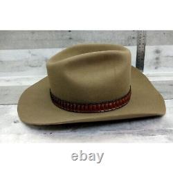 RARE Stetson 3x Beaver Cowboy Hat Med. 7 1/4 Leather Strap & Feather 1534