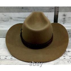 RARE Stetson 3x Beaver Cowboy Hat Med. 7 1/4 Leather Strap & Feather 1534