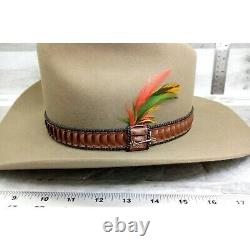 RARE Stetson 3x Beaver Cowboy Hat Med. 7 1/4 Leather Strap & Feather 1534