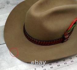 RARE Stetson 3x Beaver Cowboy Hat Med. 7 1/4 Leather Strap & Feather 1534