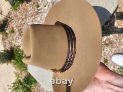 RESISTOL COWBOY HAT 3 XXX Beaver Self Conforming Brown Feather Band Size 7 1/8