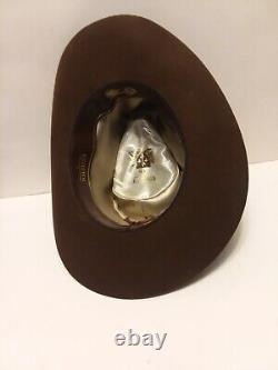 RESISTOL COWBOY HAT 3 XXX Beaver Self Conforming Brown Feather Band Size 7 3/8