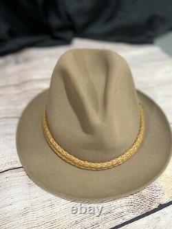 Rare VTG Stetson Beige Cinch Genuine Fur Felt Dbl Rope Trim Cowboy Hat 7 1/8