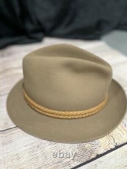 Rare VTG Stetson Beige Cinch Genuine Fur Felt Dbl Rope Trim Cowboy Hat 7 1/8