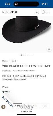 Resistol 20X Beaver Black Gold Cowboy Hat