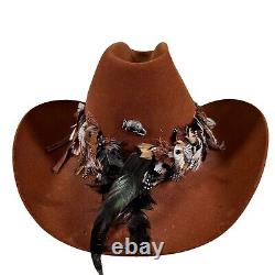 Resistol 3X Beaver LAS VEGAS Brown WHISKY Cowboy Hat w Feathers Armadillo Size 7