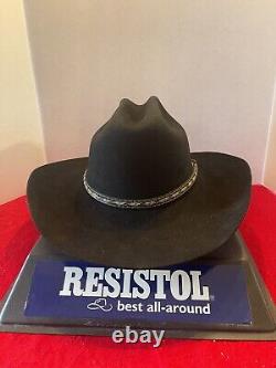 Resistol 5X Black Beaver Long Oval Western Hat Size 7 Braided Leather Hat Band