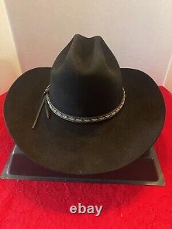 Resistol 5X Black Beaver Long Oval Western Hat Size 7 Braided Leather Hat Band