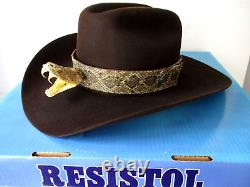 Resistol Mens Cowboy Hat 4X Beaver With Rattlesnake Head Band Size 7 1/2 Brown
