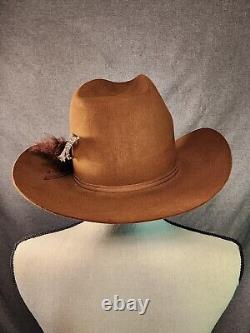 Resitol Cowboy Felt Hat Self-conforming 7 1/4 Brown Feather