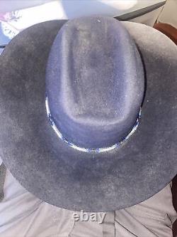 Rodeo King Blue Felt Hat Native Beads 7X Beaver Cowboy Hat Size 7