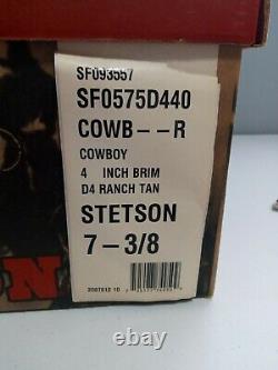 STETSON 4 Inch Brim. Cowboy Rancher Hat Ranch Tan Color Size 7-3/8 with Box